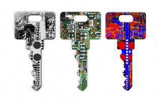 Illustration de trois clés colorées, représentation des clés de chiffrement utilisées en cryptographie.