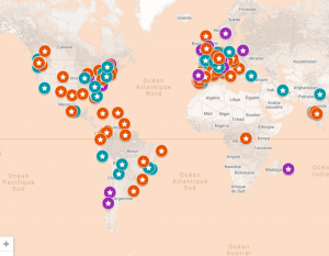 Carte interactive des participants au projet Silent Cities à travers le monde.